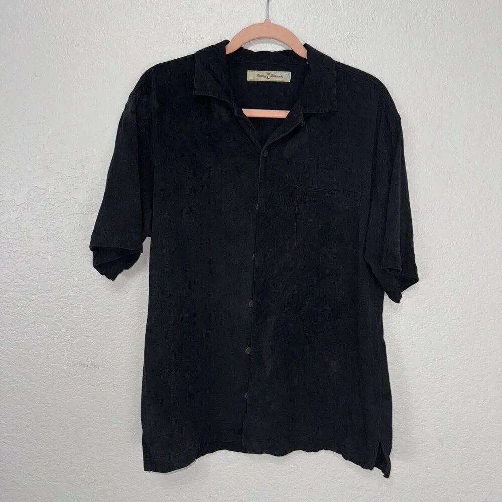 Tommy Bahama Button Up Shirt Mens Small Black Short Sleeve‎